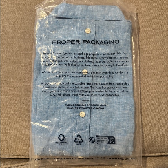 Charles Tyrwhitt Pure Linen Shirt – Ocean Blue (Slim Fit S, NWT) - Picture 5 of 7